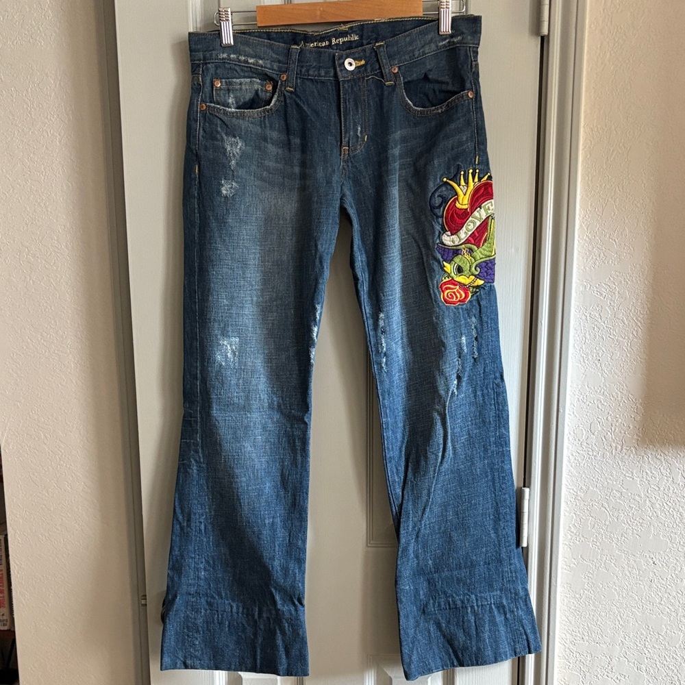 Flare Jeans with Colorful Embroidery